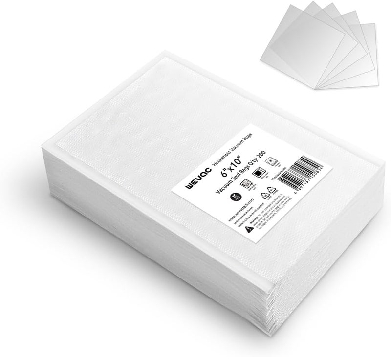 Wevac [2024 Q4] 6" x 10" Vacuum Sealer Bags, 200 Count-Ideal for Food Storage, Sous Vide, and Meal Prep, Keep Food Fresh and Nutrients, Lite - Image 1